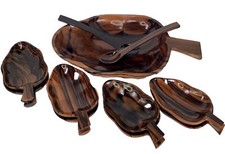 Hand-carved Leaf Wooden Salad Bowl Serving Set 11 Piece