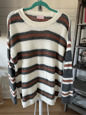 Pink Lily lightweight color block crewneck pullover sweater Womens S blue orange