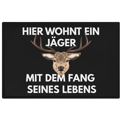 Trendation - Hier Wohnt Ein Jäger Fußmatte Geschenk für Jäger Lustiger Spruch Fr