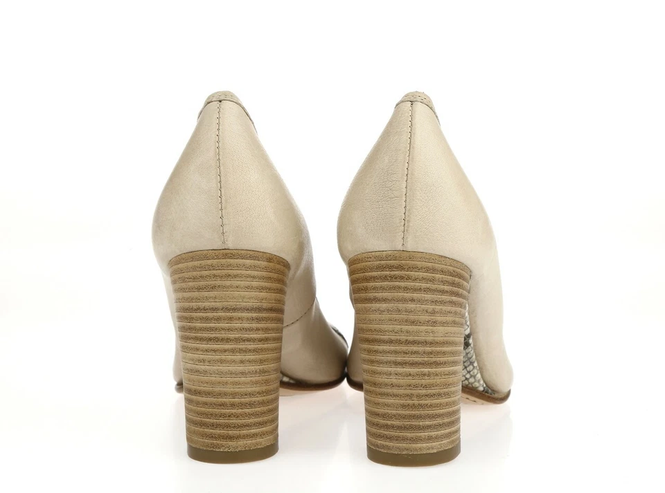 Mujer AGL 226444 Beige Cuero Puntera Serpiente Estampado Bloque Tacón Zapatos Talla. 38,5 Foto 3 de 4