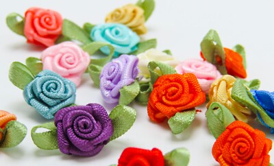 ROSE Mini Ribbon Roses Polyester Satin Ribbon  25 Pack lots of colors US SELLER