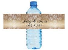 100 Gold  Lace Wedding Anniversary Water Bottle labels Engagement Birthday