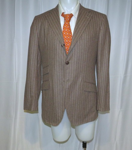 Bamford & Sons Taupe Stripe Cashmere Blend Three Roll Two Sport Coat 40 NWOT