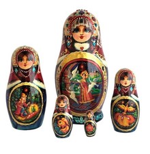 MATRIOSCA BAMBOLE 5 PEZZI CONTO POPOLARE DIPINTE A MANO DA GLUCHENCO