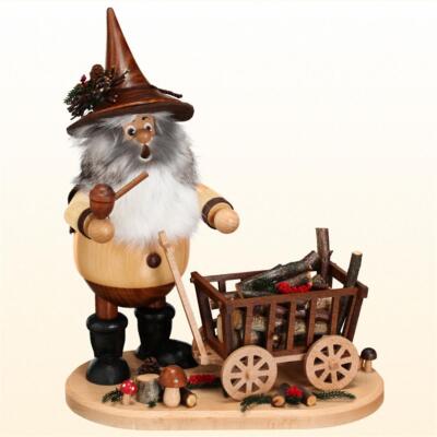 DWU Räuchermann Waldwichtel mit Wagen auf Brett, natur Art.900, Fachhandel Erzg.