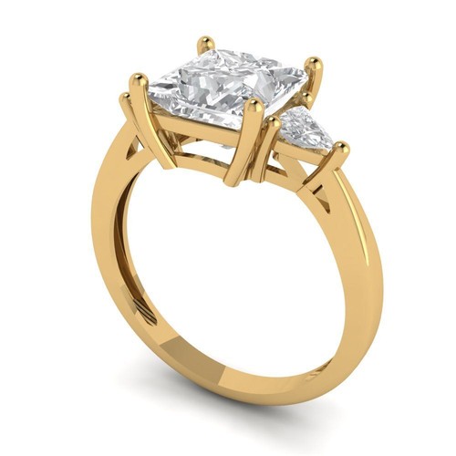 2.4 PR Trillion 3 stone Moissanite Classic Bridal Statement Ring 14k Yellow Gold - Picture 2 of 11