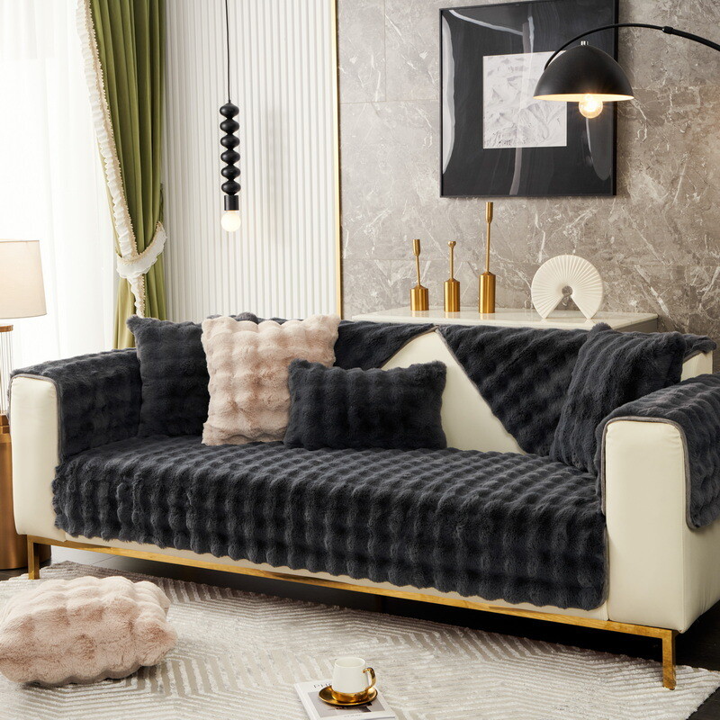 Imitated Rabbit Plush Sofa Mat Non-slip Soft Sofa Towel Couch Cover ...