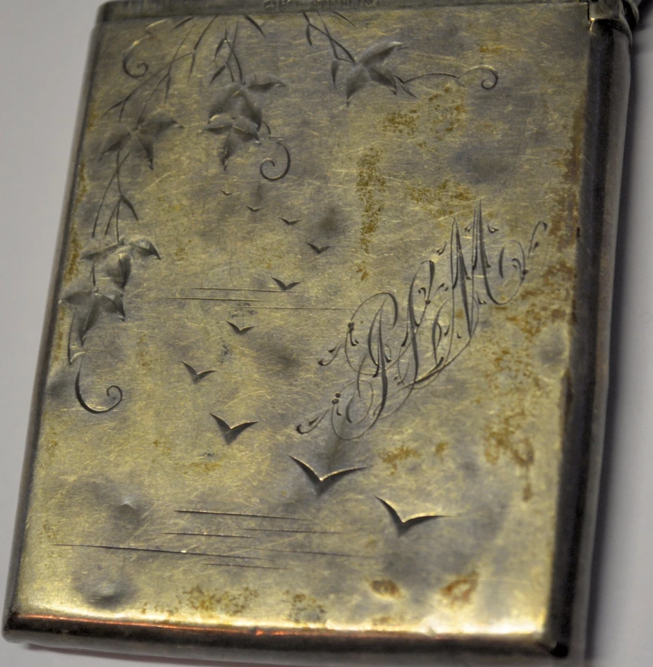 Estuche de cigarrillos vintage de plata esterlina 47 gramos ancla de león tarjeta de visita GORHAM Foto 4 de 4