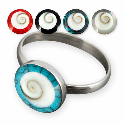 Ring 925 Silber Damen Shiva Auge Paua Muschel Perlmutt Koralle Schmuck schwarz