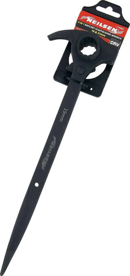 NEILSEN 19 x 21mm Scaffold Spanner Ratchet Podger Scaffolding Pry Bar Wrench Claw Hammer