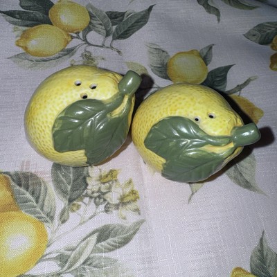 Yellow Lemon Salt & Pepper Shakers Ceramic Glossy Finish Fruit Kitchen