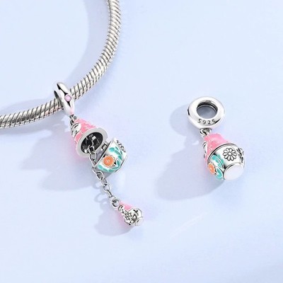 New 100% Original 925 Sterling Silver Pink Russian Nesting Doll Charms Pendant F