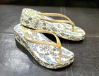 Tory Burch Wedge Flip Flop Gold Logo Women's Size 5