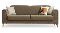 Taupe Wohnzimmer Polstercouch Designer 3-Sitzer Sofa Holzgestell