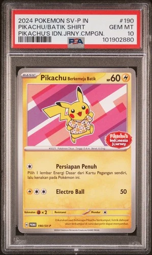 2024 POKEMON INDONESIAN SV-P PROMO #190 PIKACHU IN BATIK SHIRT PSA 10