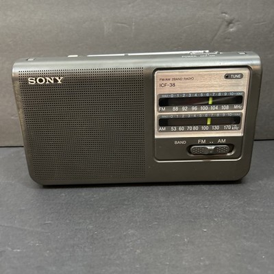 Sony ICF38 Portable AM/FM Radio (Black) Tested Batteries And Cord