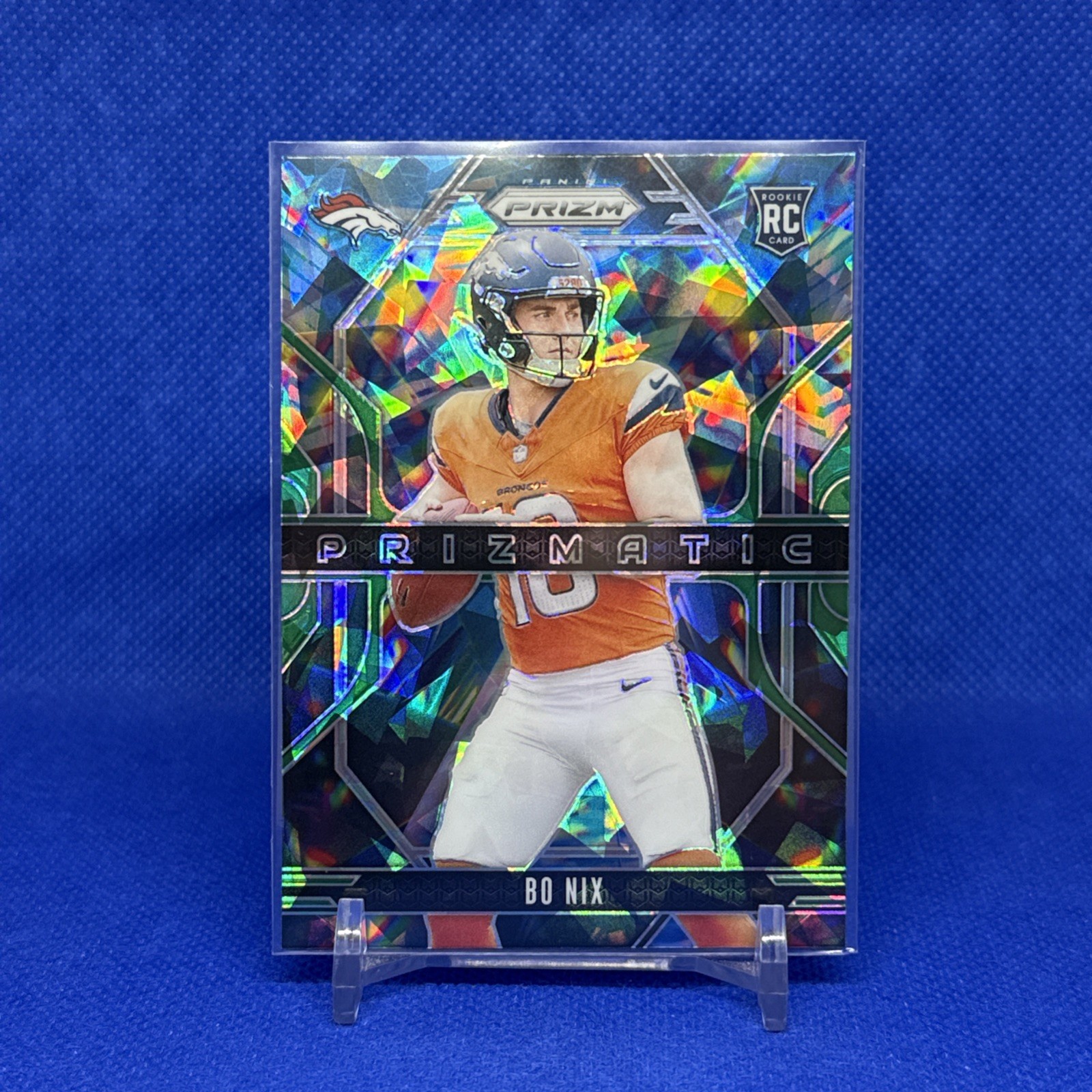 Bo Nix 2024 Panini Prizm Green Cracked Ice Prizmatic Denver Broncos Rookie RC