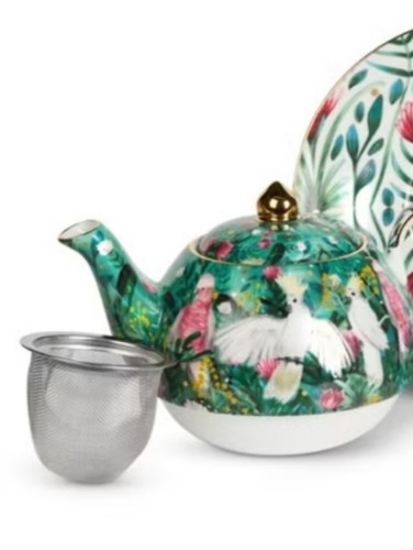 Taiwan T2 Tea Bone China Green Birds Teapot
