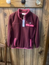 Vineyard Vines Girls Youth M 10-12 Harbor Fleece Quarter Snap Crimson 88 NWT