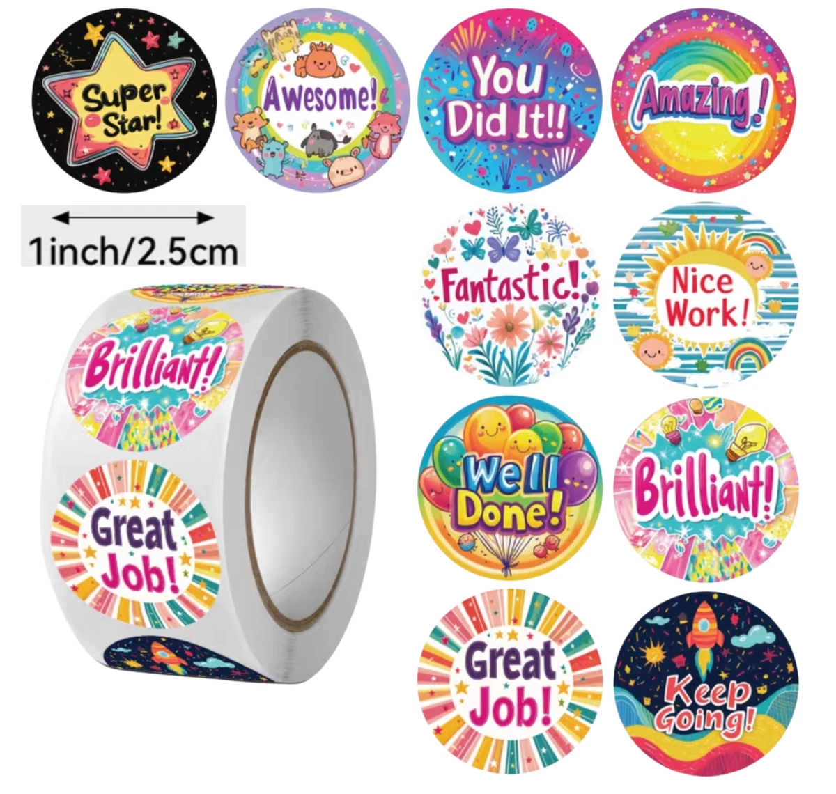 Positive Reward Teacher Merit Stickers 2.5cm 50/100pc Classroom Award Kids Party