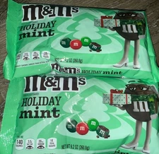 M & M's ~ Holiday Mint Chocolate Candy 2-Bags 9.2 Oz. Each ~ Expires 07/2026