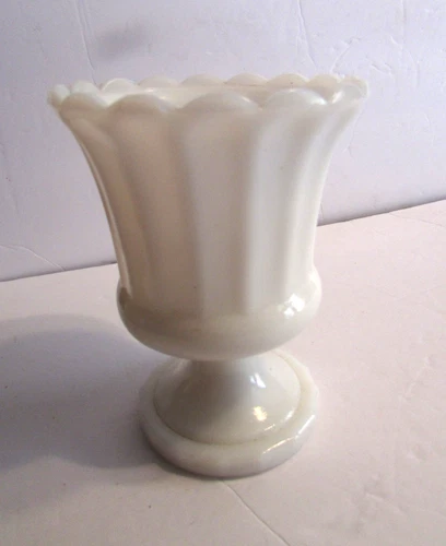 Vintage USA White Milk Glass Ribbed Pedestal Candy Dish Vase Bowl 6"T X 4.5"