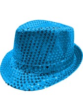 Adult's LED Light Up Light Blue Sequin Fedora Jazz Hat Costume Accessory