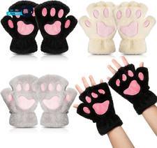 3 Pairs Cat Paw Gloves Kawaii Fur Plush Cat Bear Furry Paws Winter