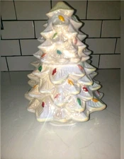Transpac Vintage Inspired  Ceramic  Christmas Tree White Iridescent Cookie Jar