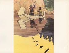 1972 Vintage HUNTING "THE GUIDE AND THE GOOSE SHOOTER, 1915" Color Lithograph