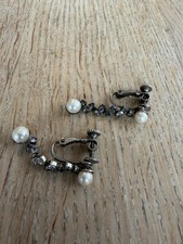 Vintage Strass & Perlen Clip Ohrringe 1950er Jahre Schraubverschluss