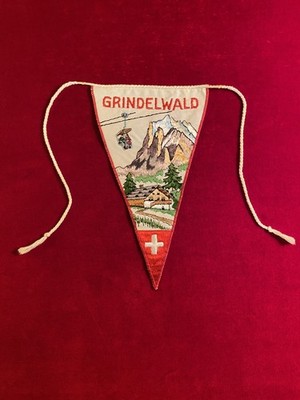Vintage 1950 60 Schweizer Wimpel Fahne Grindelwald Alpen Alpin Ski Chalet Deko
