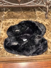 Pink Victoria's Secret Slippers Black Faux Fur Women's Size US 5-6