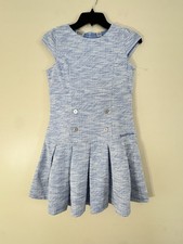 NWOT Scotch  Soda Kids' Pleated Boucl  Tweed Dress in blue and white Size L