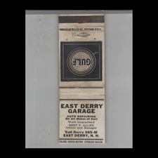 Matchbook Cover Gulf Gas Station East Derry Garage East Derry, NH