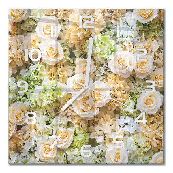Wanduhr Aus GehäRtetem Glas Mit Leisem Uhrwerk Rosen WeißE Zeiger 30X30 Cm-image