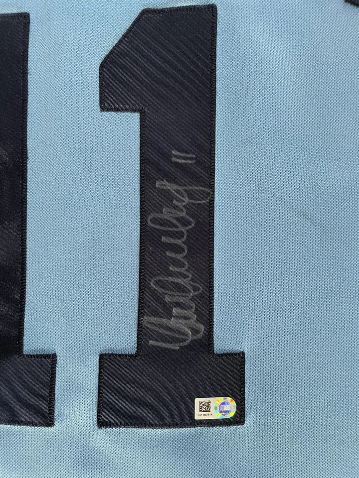 Camiseta MLB Auténtica Majestic Yunel Escobar #11 Autografiada Rays Azul Bebé Nueva con Etiquetas Foto 3 de 4