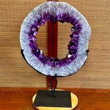 Rebanada de cristal de cueva de amatista natural de 28,4 lb en forma de media luna corte a mano reparación
