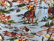 Nick & Nora Twin Flat & 2 Pillowcase Jersey Sheets Home on Range Cowboys Western