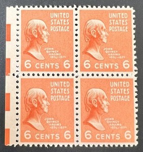 US Block of 4 1938 John Quincy Adams Prexie Series MNH Scott 811 