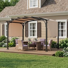 305 x 242 cm Outdoor Retractable Pergola with Canopy Garden Pergola Beige