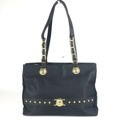 VERSACE vintage Logo Sunburst Tote Bag Chain Shoulder Bag Black/Gold