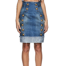 BALMAIN Genuine Rare Stunning Denim Skirt Size 34/ XS UK 6 RRP &pound;1050 NEW