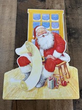 VTG -80s Christmas Santa Checking List Cardboard Cutout Double-Sided Decoration