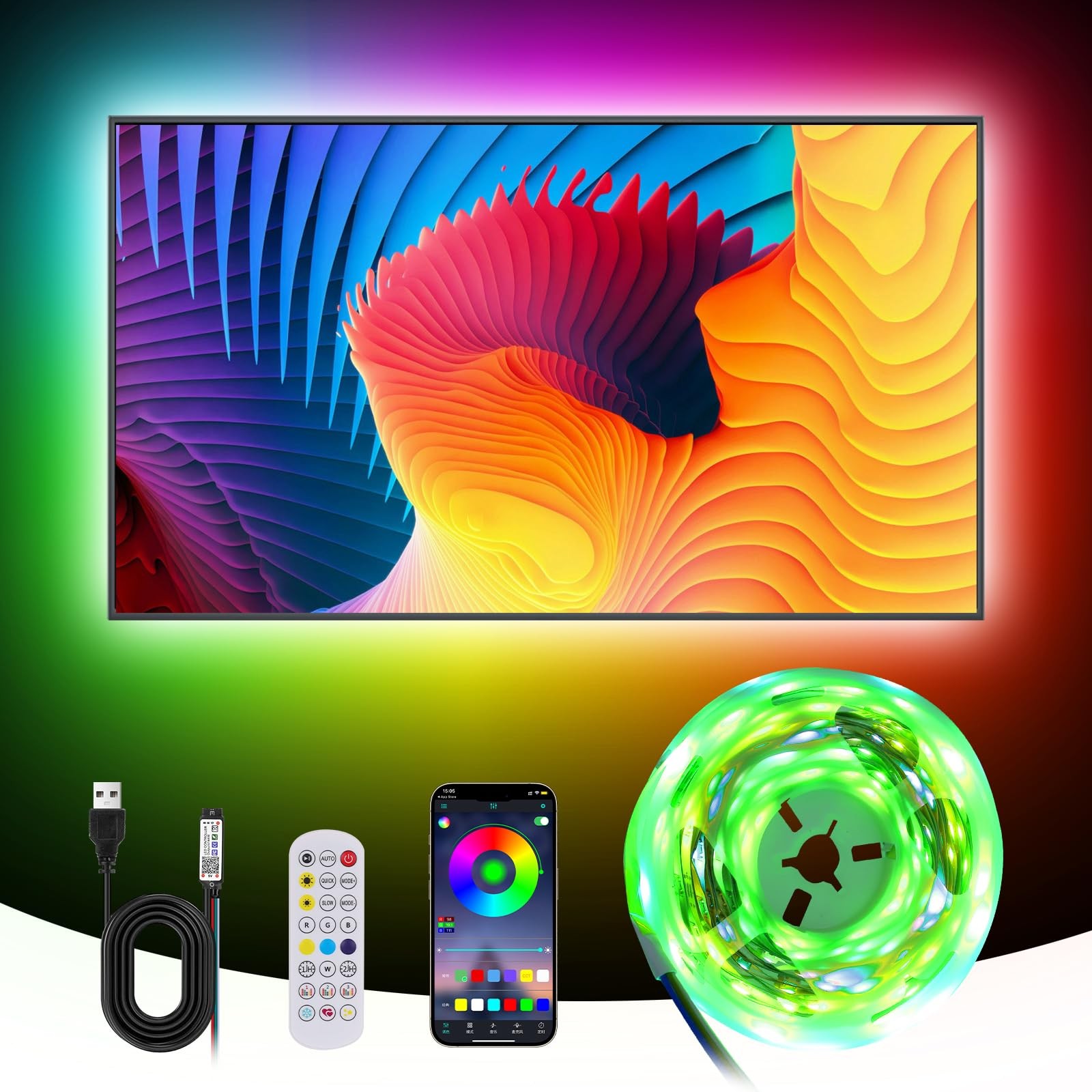 Ruban LED 5M multicolore RGBIC avec effets Dreamcolor dynamiques pour TV 75 pouces