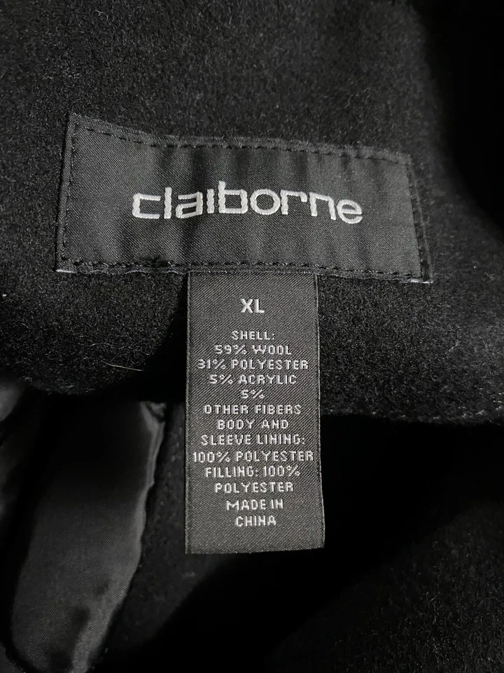 Jaqueta Liz Claiborne feminina XL mistura de lã preta peito duplo casaco ervilha - Imagem 3 de 4