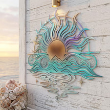 Sun Sea Metal Decor, Ocean Wave Art, Outdoor Beach Sign, Coastal Garden Wall