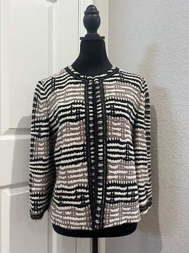 ST JOHN Couture Beige Cream Black JACKET SZ 10 Blazer Trims - Picture 2 of 19