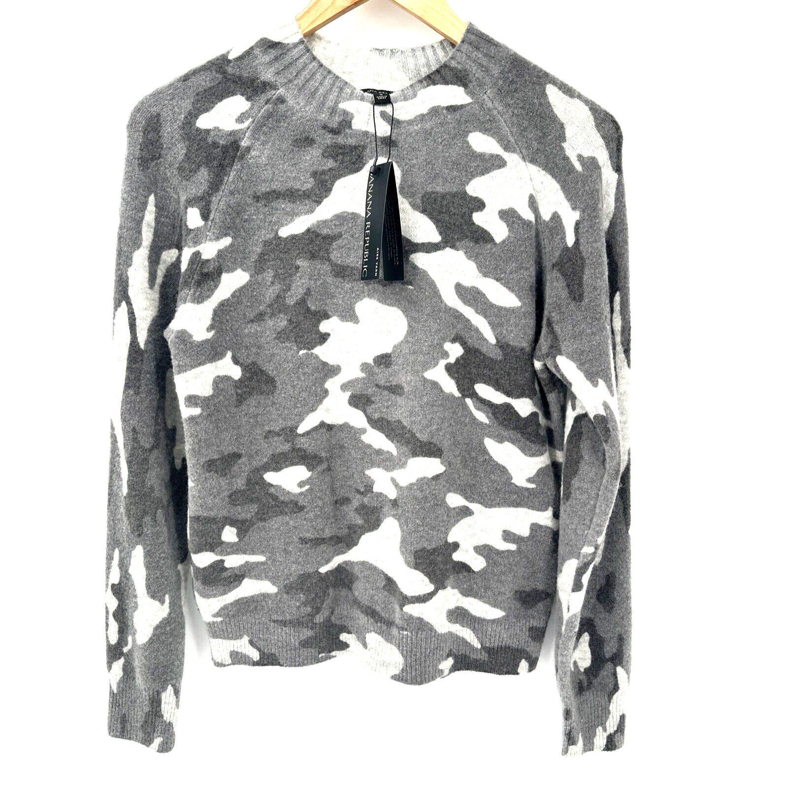 Banana Republic Womens Small Gray Camo Wool Knit Sweater AIRE YARN NEW