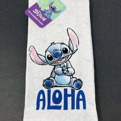 Disney Lilo & Stitch 2 Pack Hand Kitchen Bathroom Towels Hawaiian Tropical Aloha